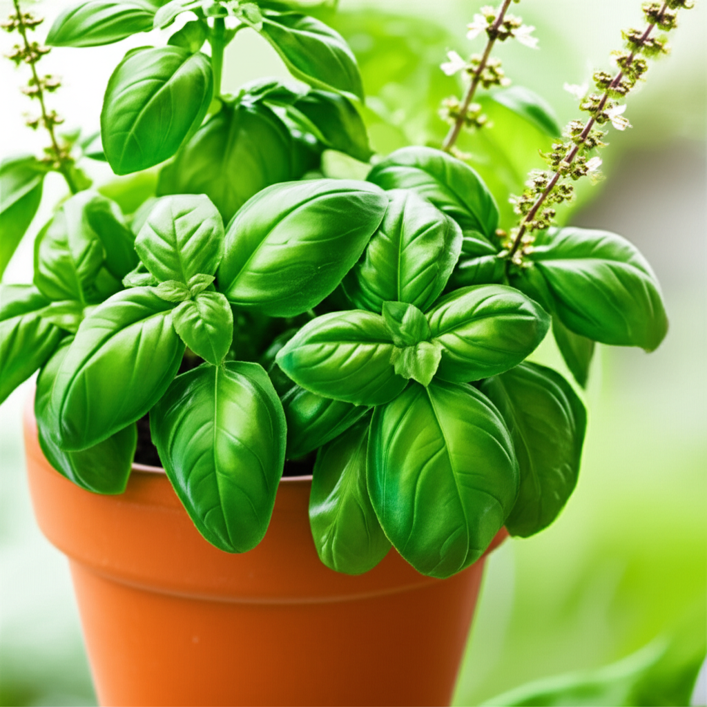 Generate a high-quality, relevant image prompt for an article about: Stunning Fresh Basil Plant Care