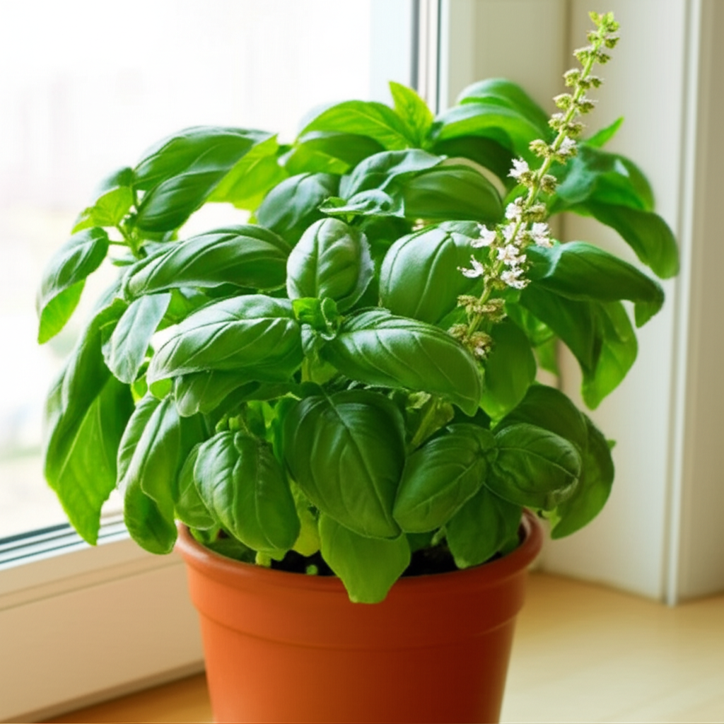 Generate a high-quality, relevant image prompt for an article about: Sweet Basil Plant: Your Stunnin
