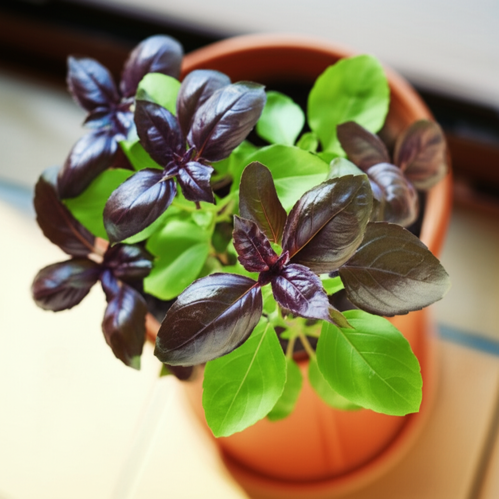 Generate a high-quality, relevant image prompt for an article about: Indian Basil Plant: Amazing & A