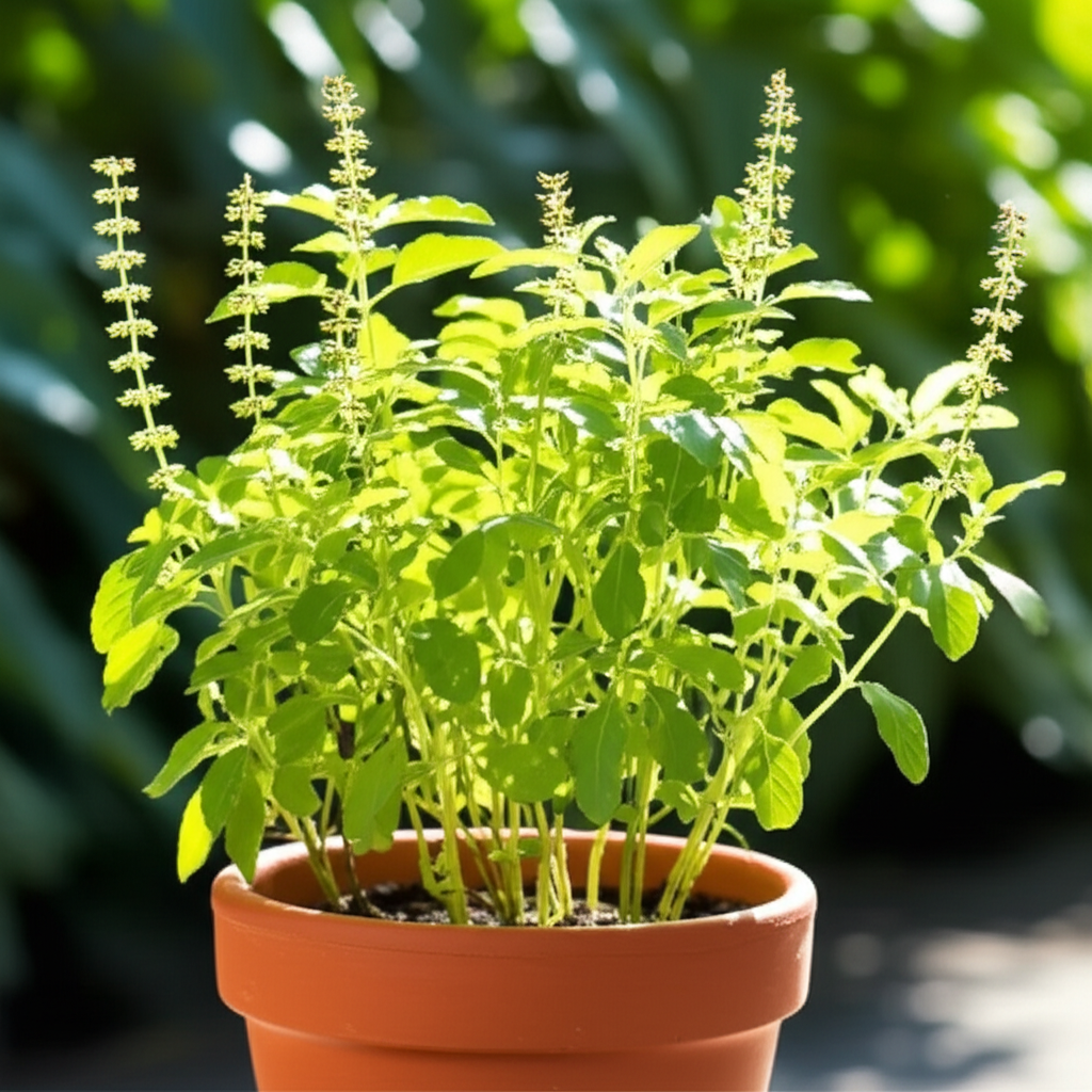 Generate a high-quality, relevant image prompt for an article about: Tulsi Basil Plant: Amazing & Af