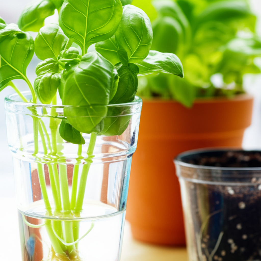 Generate a high-quality, relevant image prompt for an article about: Propagate Basil: Easy & Stunnin