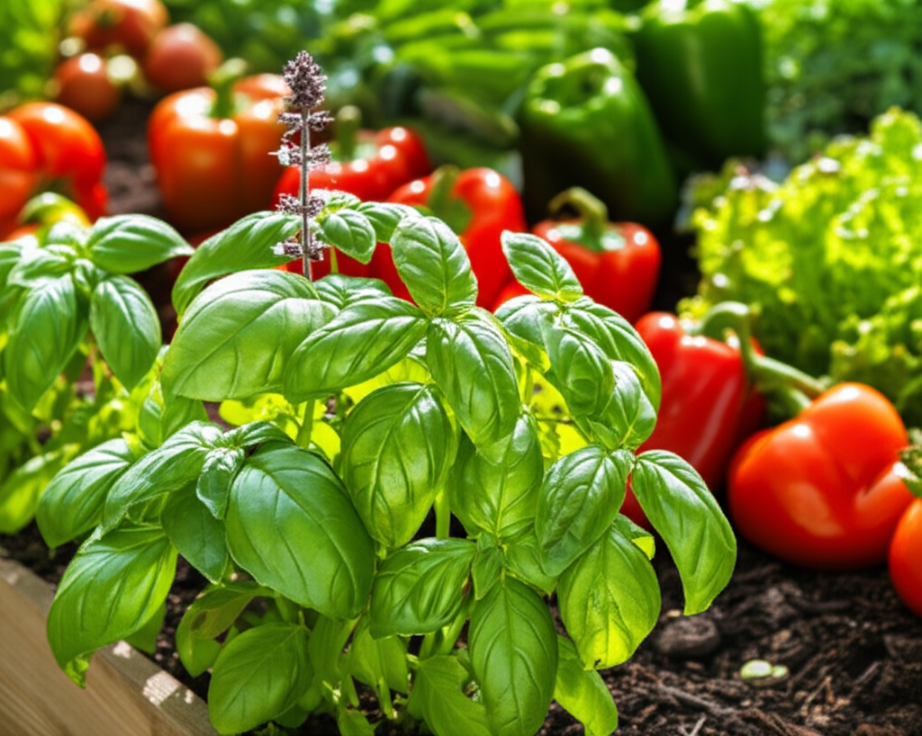 Generate a high-quality, relevant image prompt for an article about: Basil Companion Planting: Best