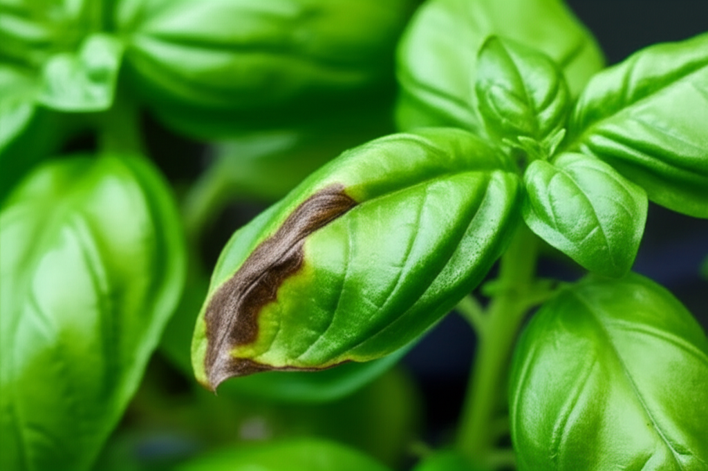 Generate a high-quality, relevant image prompt for an article about: Basil Leaves Brown? Expert Fixe