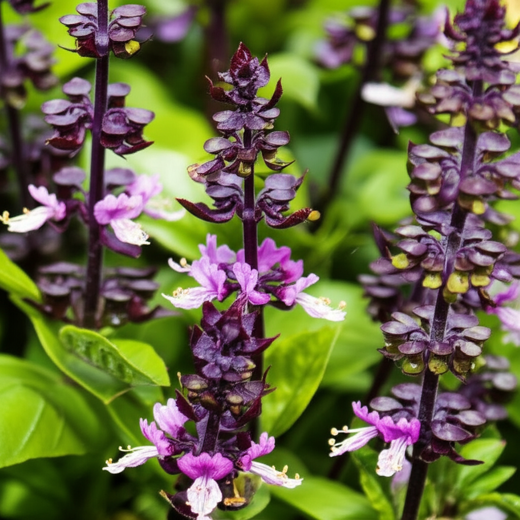 Generate a high-quality, relevant image prompt for an article about: Stunning Purple Basil Flowers: