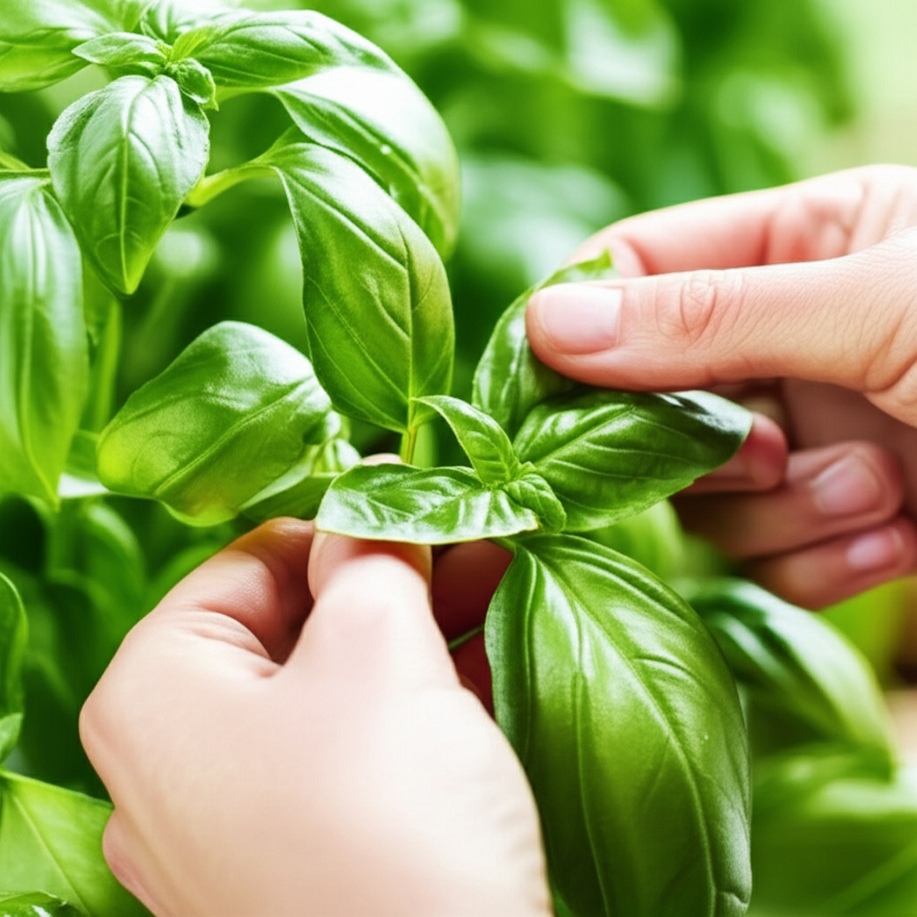 Generate a high-quality, relevant image prompt for an article about: Harvest Basil: Best Way to Avoi