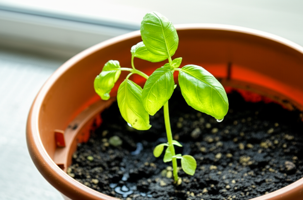 Generate a high-quality, relevant image prompt for an article about: Overwatered Basil Plant: Reviva