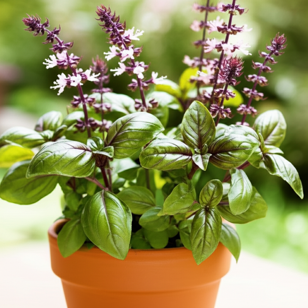 Generate a high-quality, relevant image prompt for an article about: Cinnamon Basil: Stunning & Affo