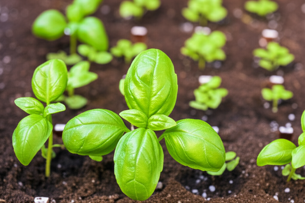 Generate a high-quality, relevant image prompt for an article about: Basil Spacing: Stunning & Easy