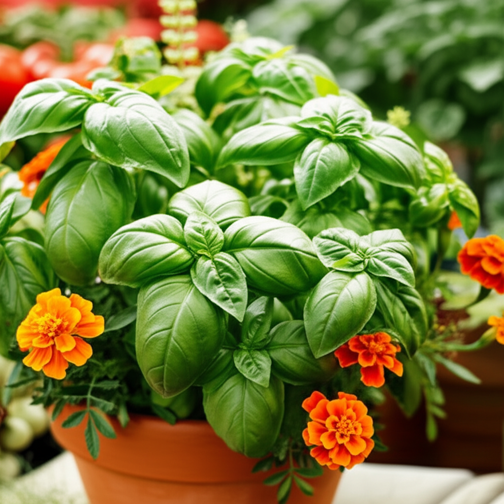 Generate a high-quality, relevant image prompt for an article about: Basil Companions: Stunning Plan