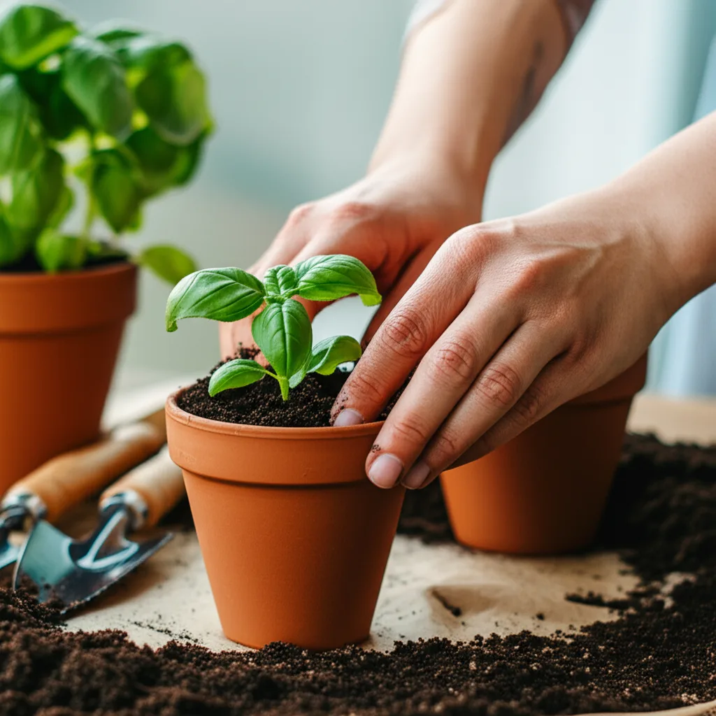 Generate a high-quality, relevant image prompt for an article about: Best Way to Plant Basil: Effort