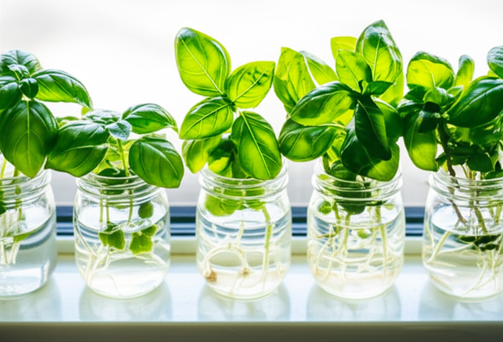 Generate a high-quality, relevant image prompt for an article about: Basil Plant Cuttings: Effortles