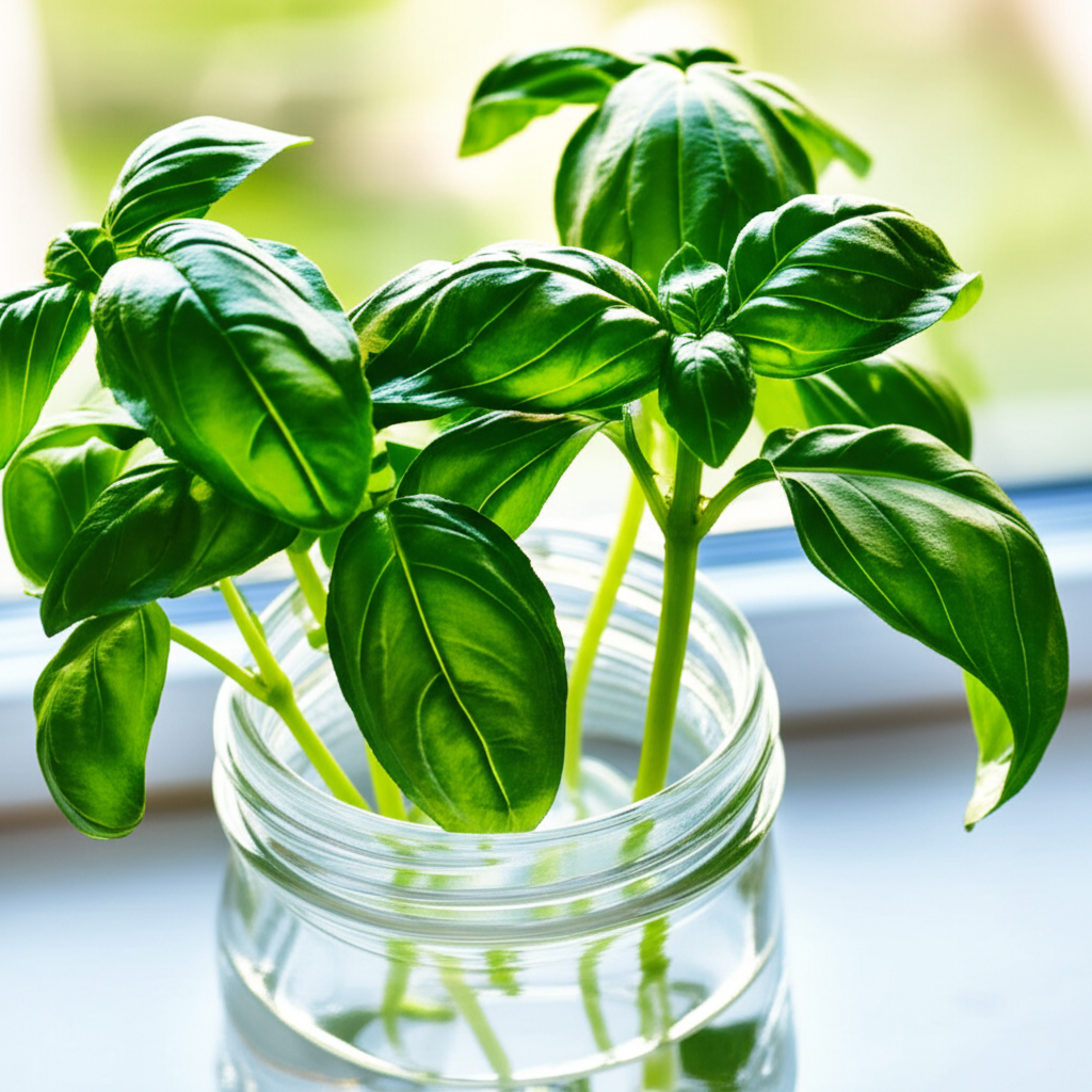 Generate a high-quality, relevant image prompt for an article about: Basil Plant from Cutting: Effor