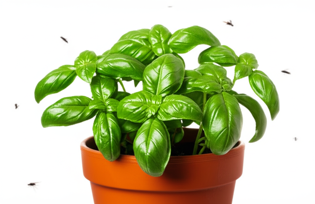 Generate a high-quality, relevant image prompt for an article about: Basil Plant Mosquito Repellent: