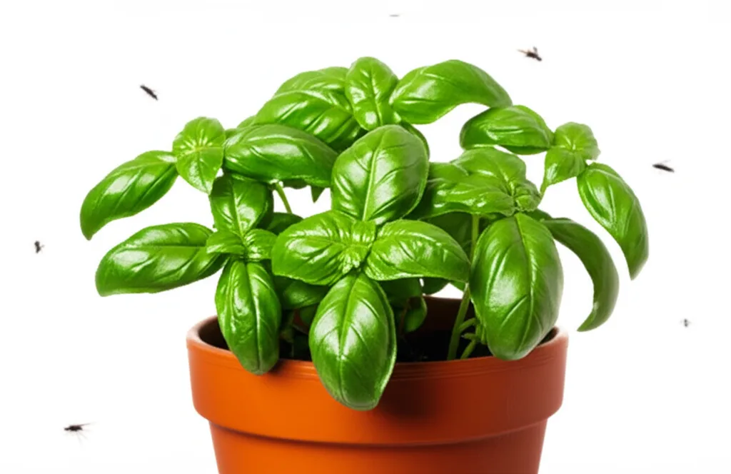 Generate a high-quality, relevant image prompt for an article about: Basil Plant Mosquito Repellent:
