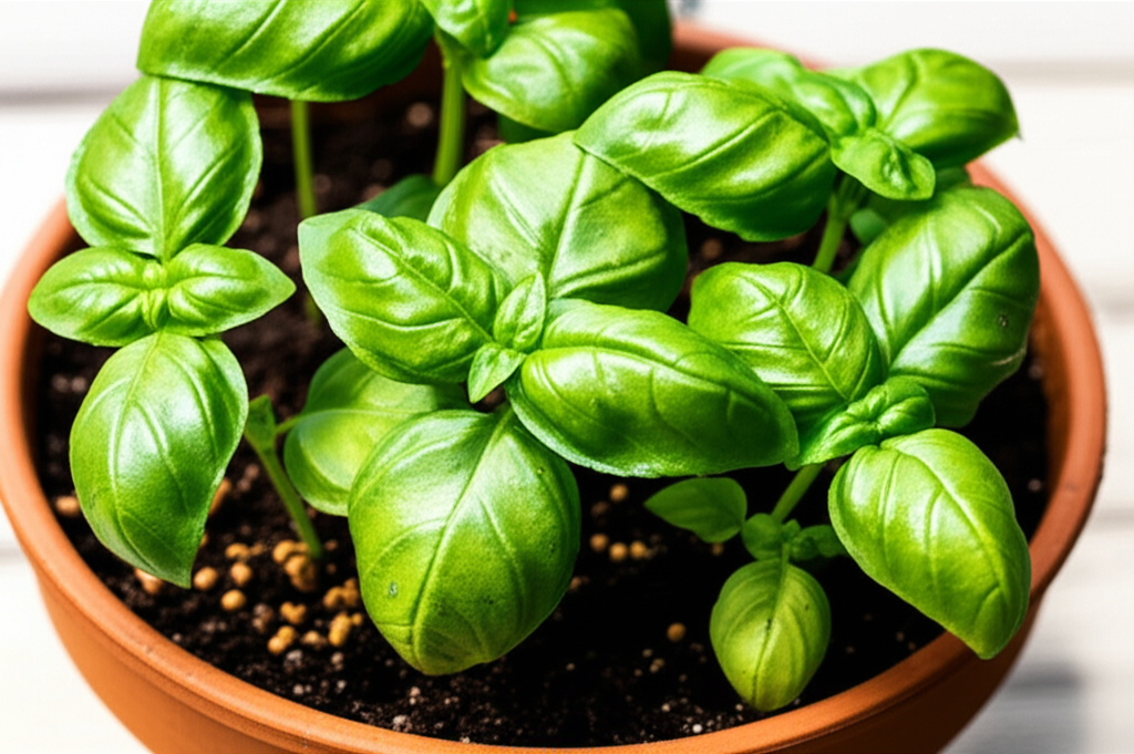 Generate a high-quality, relevant image prompt for an article about: Best Basil Plant Food: Effortle
