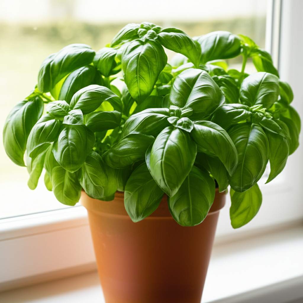Generate a high-quality, relevant image prompt for an article about: Biggest Basil Plant: Stunning &