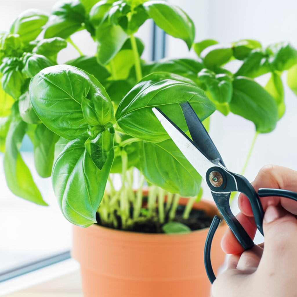 Generate a high-quality, relevant image prompt for an article about: Clip Basil Plant: Effortless Fr