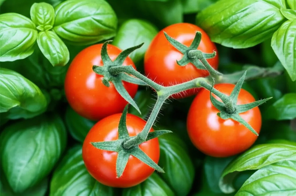 Generate a high-quality, relevant image prompt for an article about: Basil & Tomato Companion Planti