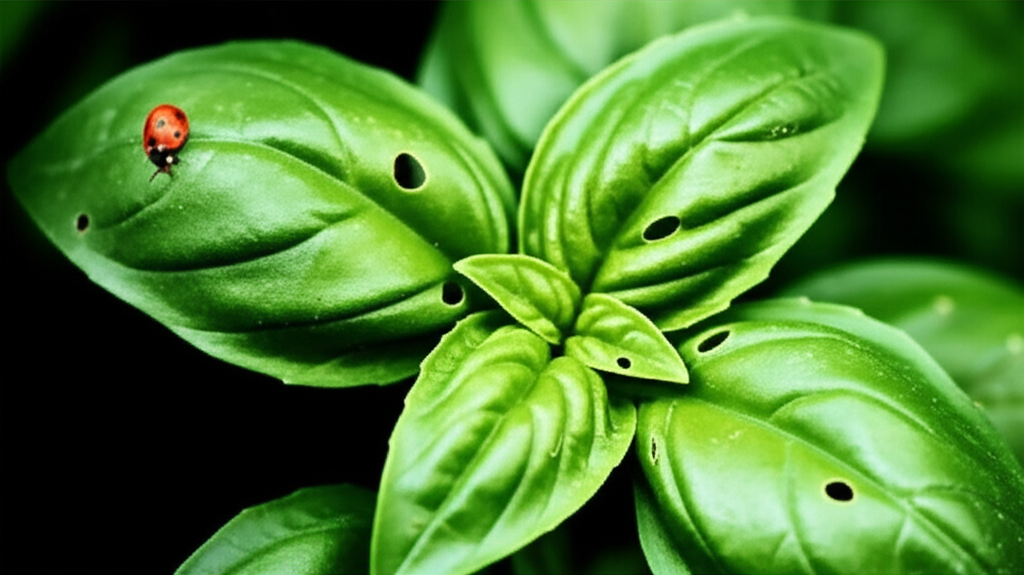 Generate a high-quality, relevant image prompt for an article about: Holes in Basil Leaves: Easy Fix