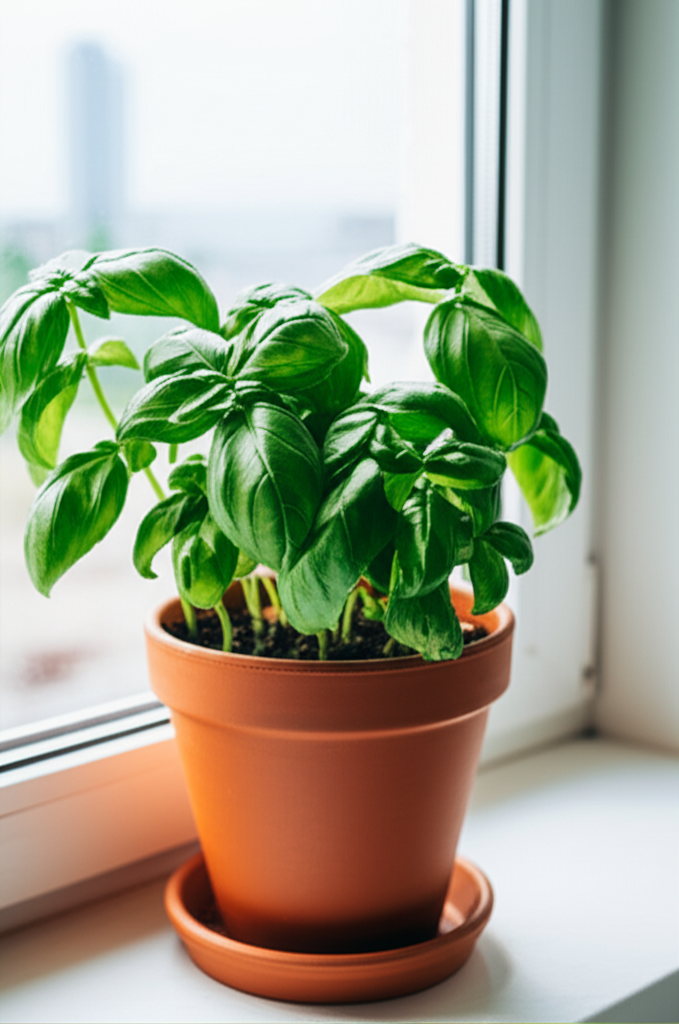 Generate a high-quality, relevant image prompt for an article about: Basil Care: Effortless Growth