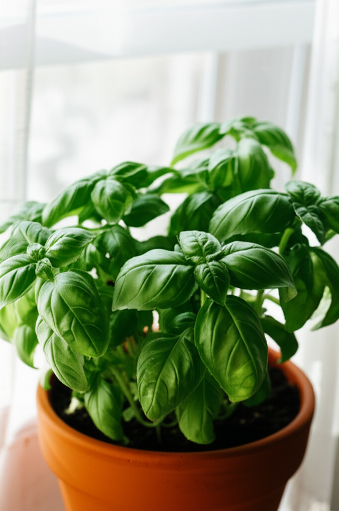 Generate a high-quality, relevant image prompt for an article about: Basil Plant Sun Needs: Stunning