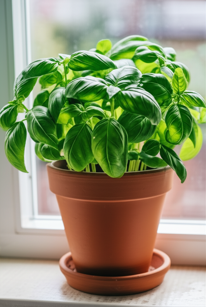 Generate a high-quality, relevant image prompt for an article about: Basil Plant Care: Effortless In