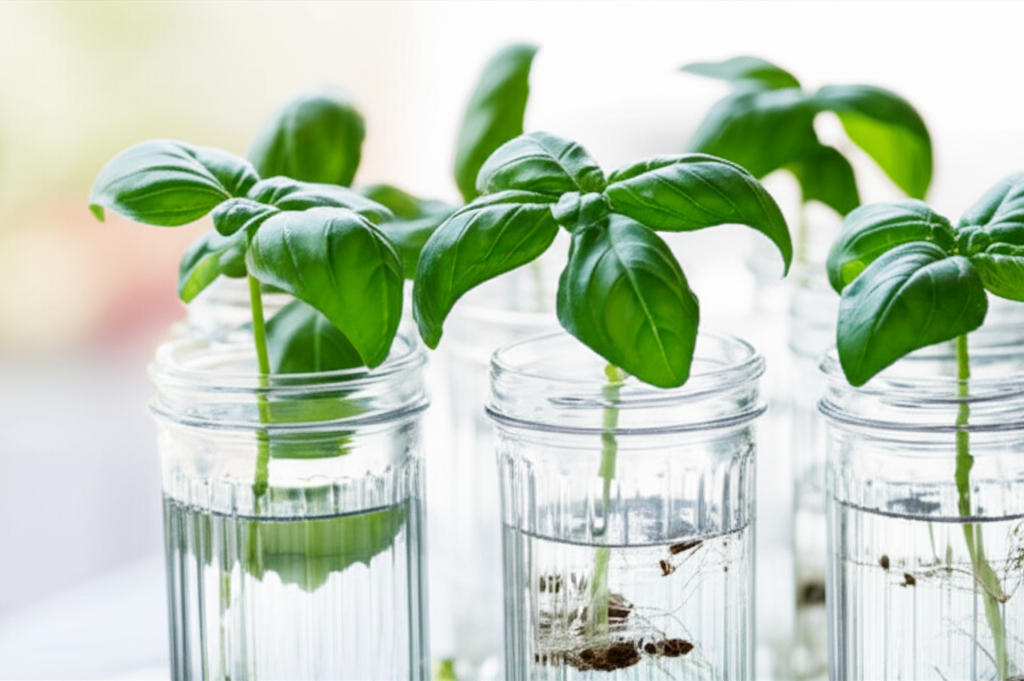 Generate a high-quality, relevant image prompt for an article about: Plant Basil Cuttings: Easy & St