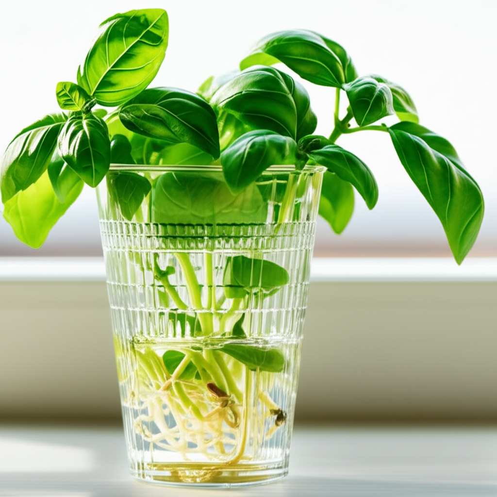 Generate a high-quality, relevant image prompt for an article about: Cut Basil Plants: Effortless Gr