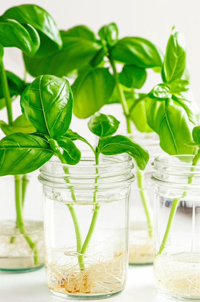 Generate a high-quality, relevant image prompt for an article about: Plant Basil Cuttings: Easy & St