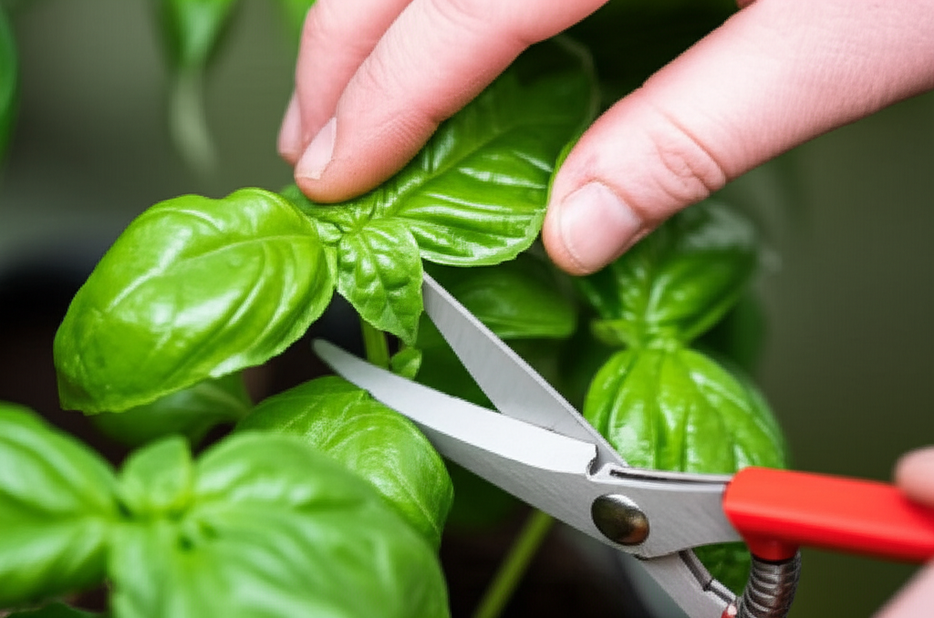 Generate a high-quality, relevant image prompt for an article about: Trim Basil Plant: Effortless &