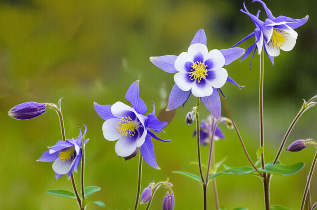 Generate a high-quality, relevant image prompt for an article about: Alpine Columbine Growth Stages: