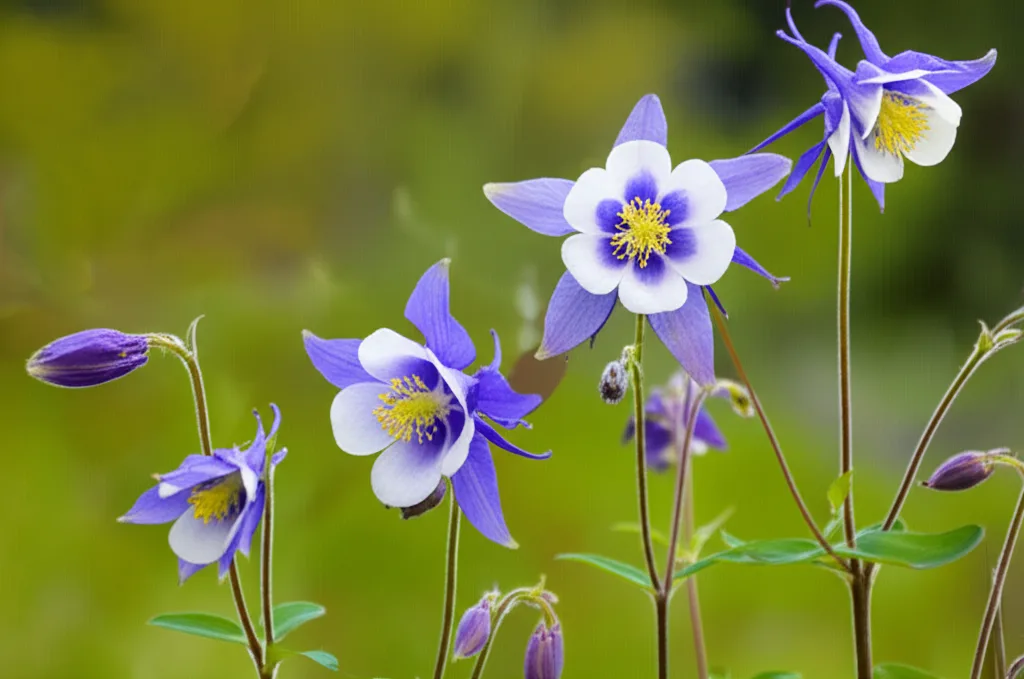Generate a high-quality, relevant image prompt for an article about: Alpine Columbine Growth Stages: