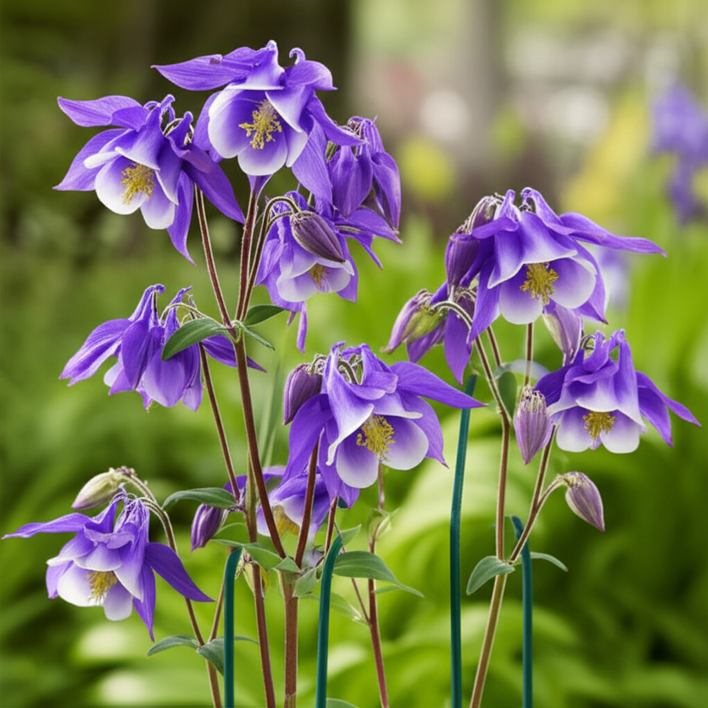 Generate a high-quality, relevant image prompt for an article about: Staking Alpine Columbine: Effor