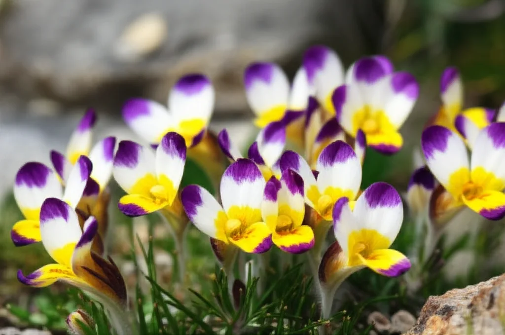 Generate a high-quality, relevant image prompt for an article about: Bi-colored Alpine Blooms: Stunn