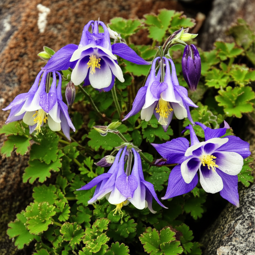 Generate a high-quality, relevant image prompt for an article about: Compact Alpine Columbine Forms: