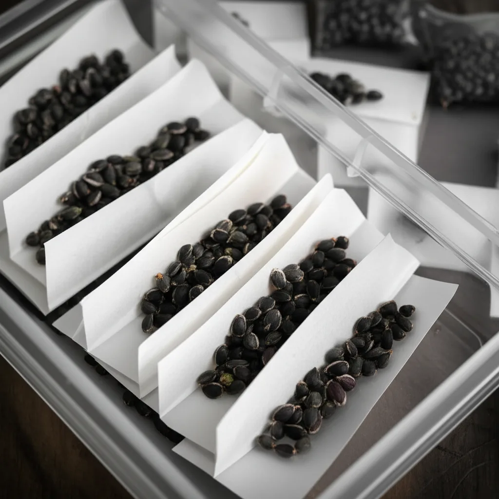 Generate a high-quality, relevant image prompt for an article about: Storing Alpine Columbine Seeds: