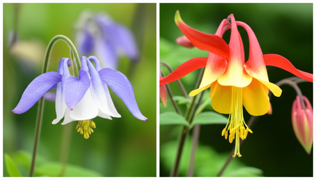 Generate a high-quality, relevant image prompt for an article about: Alpine vs. Wild Columbine: Stun