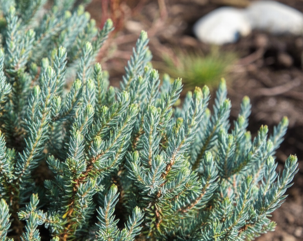 Generate a high-quality, relevant image prompt for an article about: Blue Star Juniper: Drought Tole