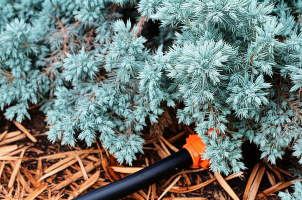 Generate a high-quality, relevant image prompt for an article about: Blue Star Juniper Drought Irrig