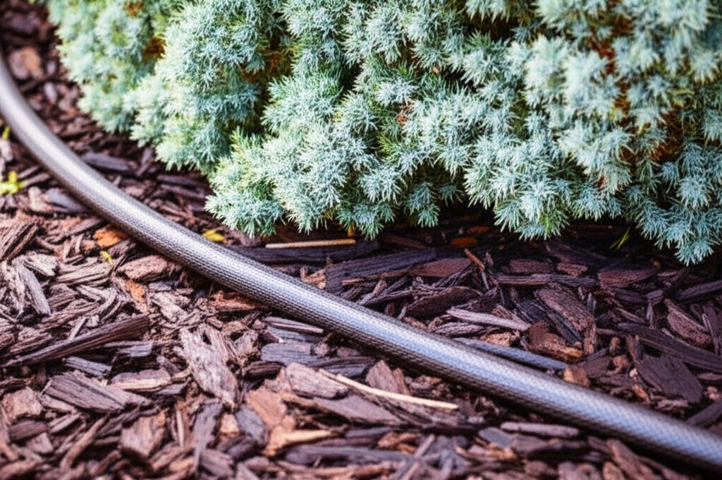 Generate a high-quality, relevant image prompt for an article about: Blue Star Juniper Soaker Hose: