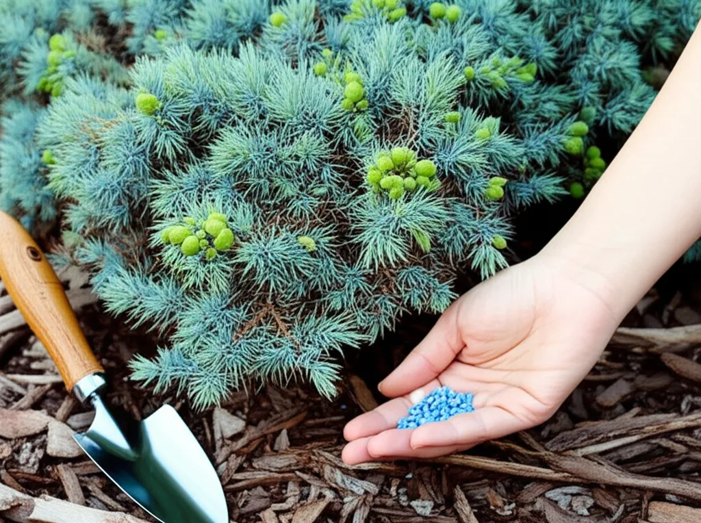 Generate a high-quality, relevant image prompt for an article about: Blue Star Juniper Feeding: Stun
