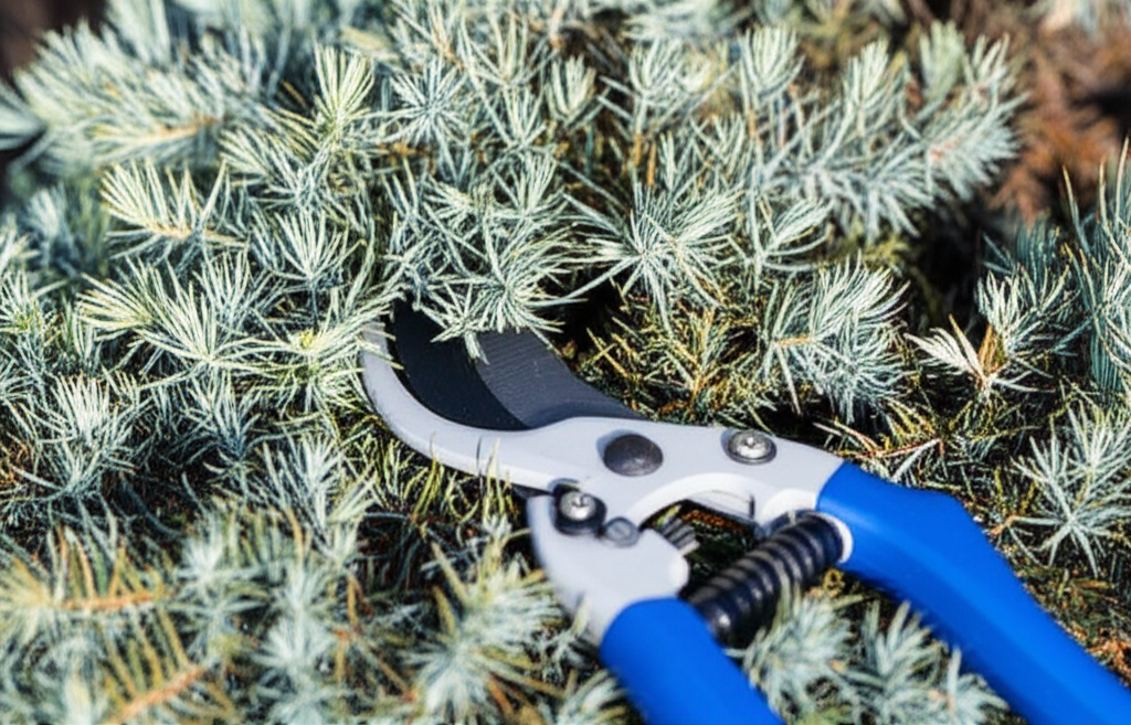 Generate a high-quality, relevant image prompt for an article about: Blue Star Juniper Trimming: Eff