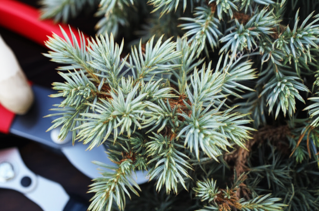 Generate a high-quality, relevant image prompt for an article about: Blue Star Juniper Rejuvenation: