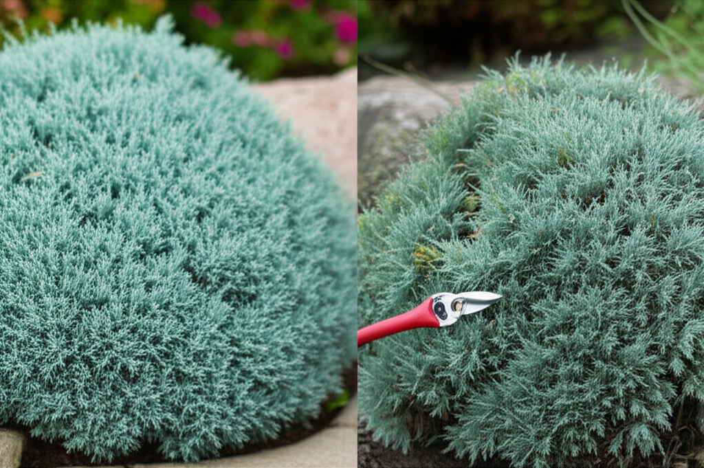 Generate a high-quality, relevant image prompt for an article about: Blue Star Juniper: Shearing vs