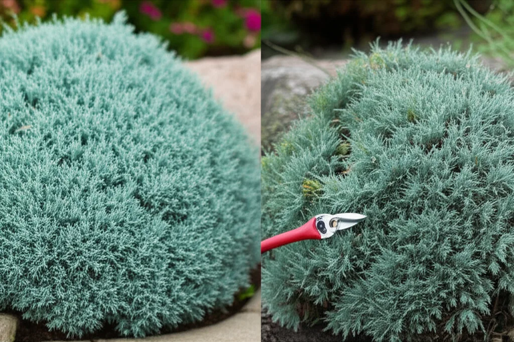 Generate a high-quality, relevant image prompt for an article about: Blue Star Juniper: Shearing vs