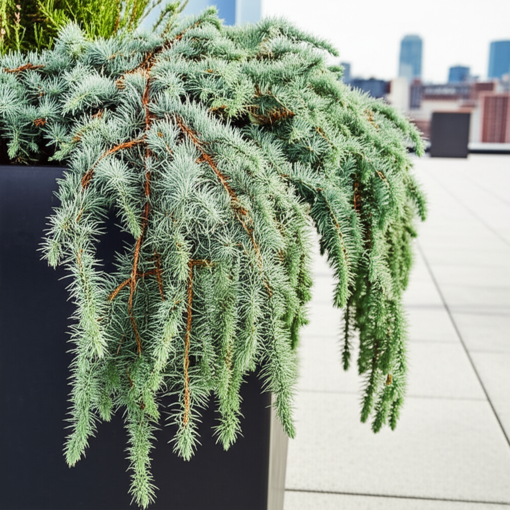 Generate a high-quality, relevant image prompt for an article about: Blue Star Juniper: Stunning Roo