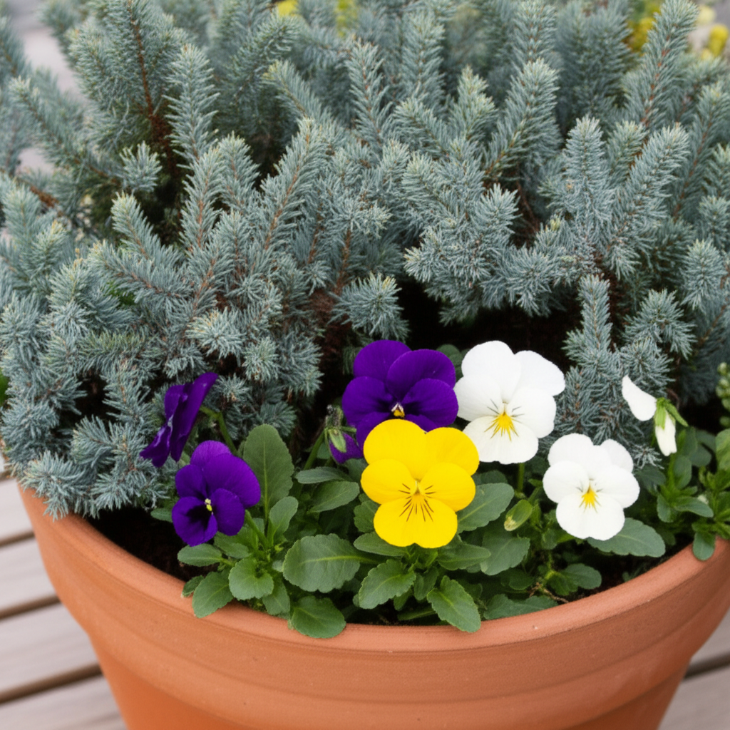 Generate a high-quality, relevant image prompt for an article about: Blue Star Juniper Pots: Stunnin