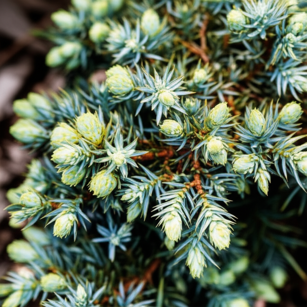 Generate a high-quality, relevant image prompt for an article about: Blue Star Juniper Spring Growth
