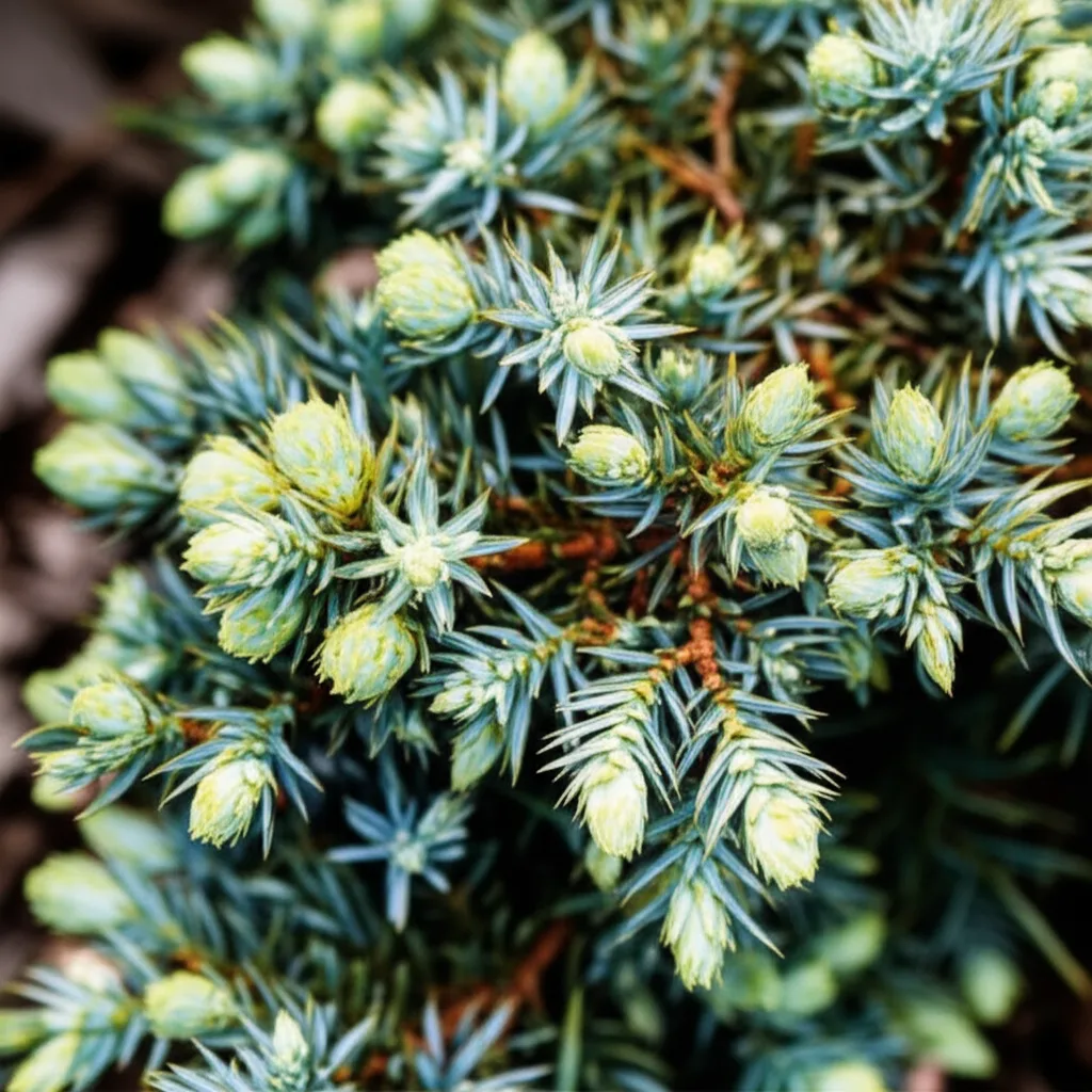 Generate a high-quality, relevant image prompt for an article about: Blue Star Juniper Spring Growth