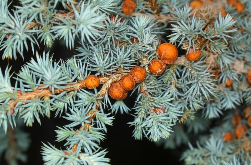 Generate a high-quality, relevant image prompt for an article about: Blue Star Juniper Rust: Stunnin